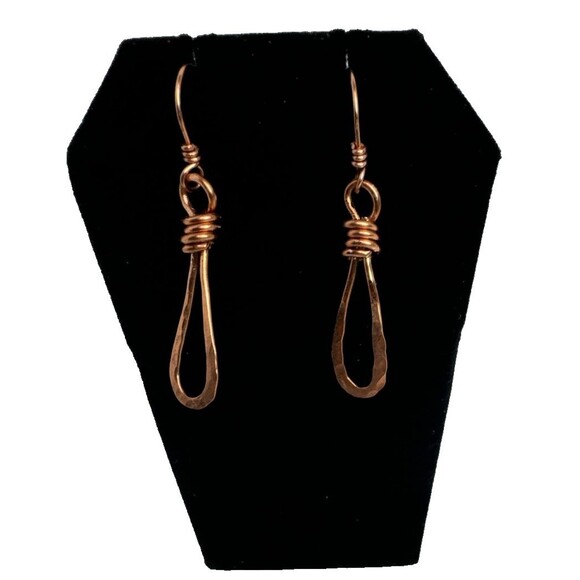 Copper Earrings Open Teardrop Hammered With French Hooks Handmade Minimalist - Picture 1 of 6